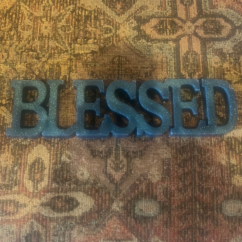 BLESSED Resin Sign - Sparkly Teal